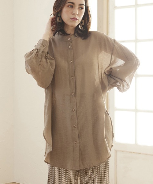 MATCH&more（マッチアンドモア）の「シアーレースアップシャツ（シャツ/ブラウス・レディース・オフホワイト/ブラウン・FREE）」の2枚目の写真