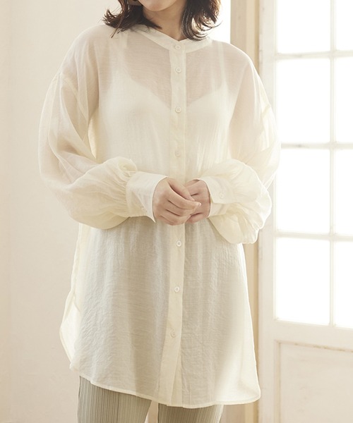 MATCH&more（マッチアンドモア）の「シアーレースアップシャツ（シャツ/ブラウス・レディース・オフホワイト/ブラウン・FREE）」の15枚目の写真