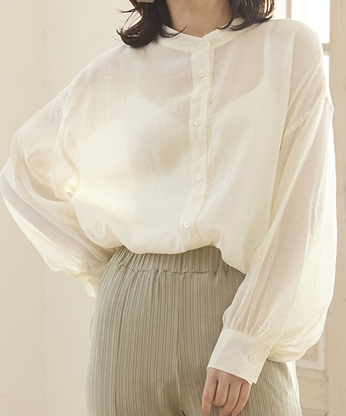 MATCH&more（マッチアンドモア）の「シアーレースアップシャツ（シャツ/ブラウス・レディース・オフホワイト/ブラウン・FREE）」の13枚目の写真