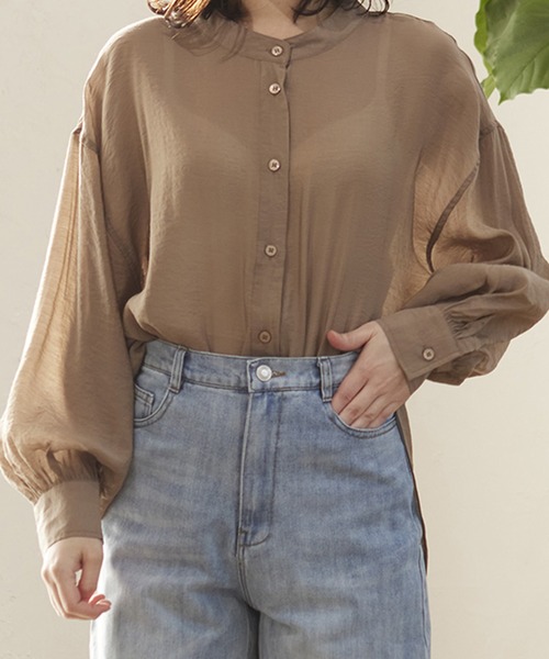 MATCH&more（マッチアンドモア）の「シアーレースアップシャツ（シャツ/ブラウス・レディース・オフホワイト/ブラウン・FREE）」の10枚目の写真