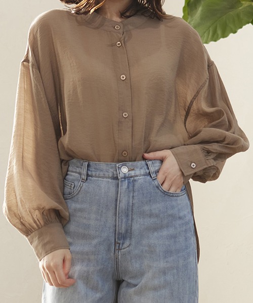 MATCH&more（マッチアンドモア）の「シアーレースアップシャツ（シャツ/ブラウス・レディース・オフホワイト/ブラウン・FREE）」の9枚目の写真