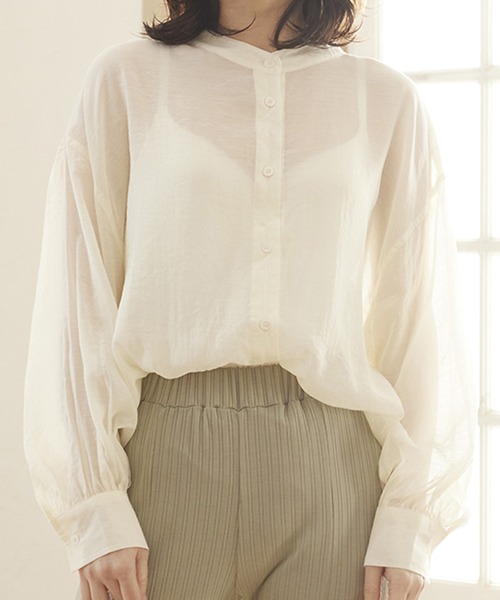 MATCH&more（マッチアンドモア）の「シアーレースアップシャツ（シャツ/ブラウス・レディース・オフホワイト/ブラウン・FREE）」の12枚目の写真