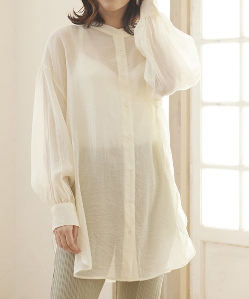 MATCH&more（マッチアンドモア）の「シアーレースアップシャツ（シャツ/ブラウス・レディース・オフホワイト/ブラウン・FREE）」の5枚目の写真