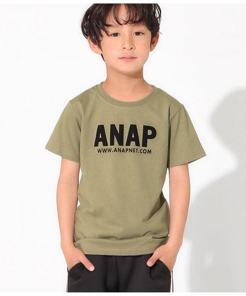 ANAP kids（アナップキッズ）の「吸水速乾アドレスロゴTシャツ（Tシャツ/カットソー・キッズ・オフホワイト/カーキ/ブラック/ラベンダー/サックスブルー/スミクロ/ライム/ベージュ・L/S/M）」の6枚目の写真