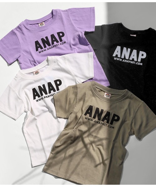 ANAP kids（アナップキッズ）の「吸水速乾アドレスロゴTシャツ（Tシャツ/カットソー・キッズ・オフホワイト/カーキ/ブラック/ラベンダー/サックスブルー/スミクロ/ライム/ベージュ・L/S/M）」の15枚目の写真