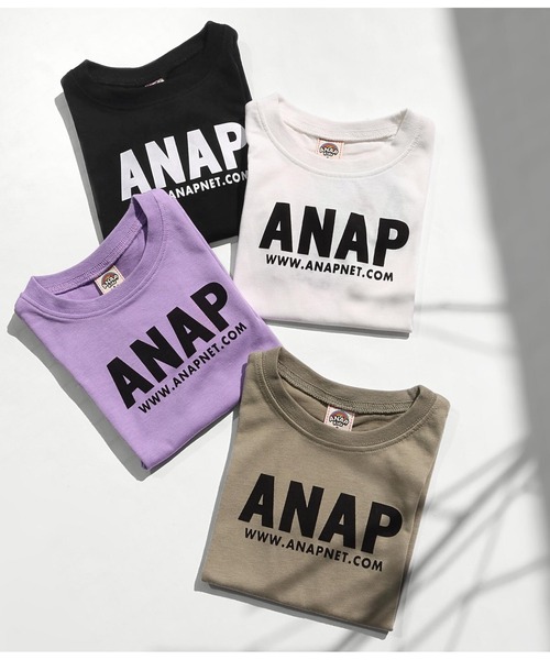 ANAP kids（アナップキッズ）の「吸水速乾アドレスロゴTシャツ（Tシャツ/カットソー・キッズ・オフホワイト/カーキ/ブラック/ラベンダー/サックスブルー/スミクロ/ライム/ベージュ・L/S/M）」の11枚目の写真