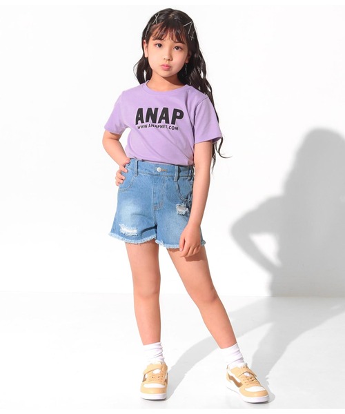 ANAP kids（アナップキッズ）の「吸水速乾アドレスロゴTシャツ（Tシャツ/カットソー・キッズ・オフホワイト/カーキ/ブラック/ラベンダー/サックスブルー/スミクロ/ライム/ベージュ・L/S/M）」の20枚目の写真