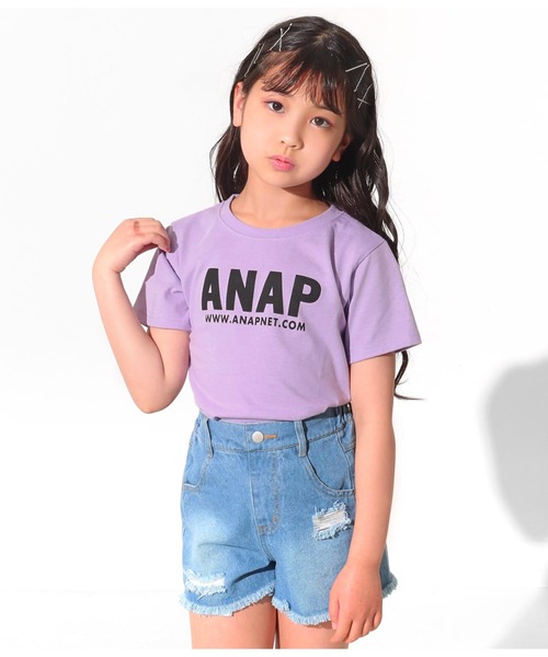 ANAP kids（アナップキッズ）の「吸水速乾アドレスロゴTシャツ（Tシャツ/カットソー・キッズ・オフホワイト/カーキ/ブラック/ラベンダー/サックスブルー/スミクロ/ライム/ベージュ・L/S/M）」の19枚目の写真