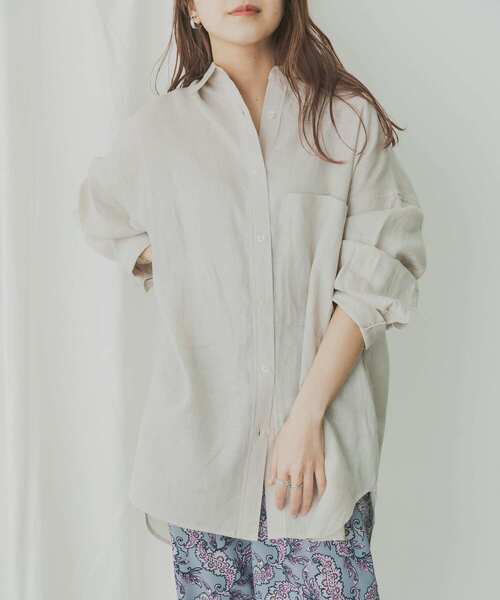 KBF+（ケービーエフプラス）の「KBF+　Terre de Lin Bigシャツ（シャツ/ブラウス・レディース・ベージュ系その他/パープル系その他/ブルー・ONE）」の2枚目の写真