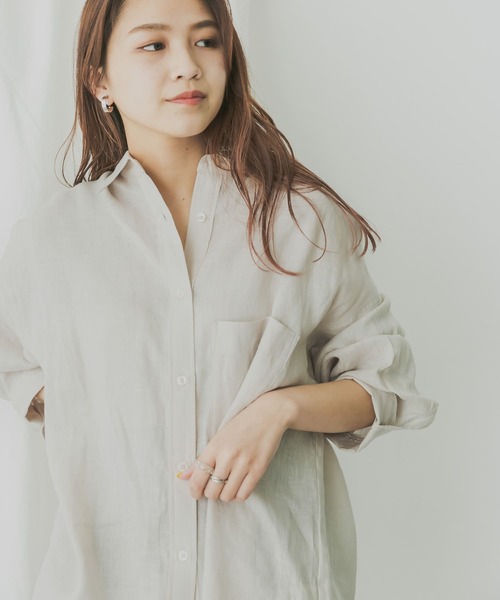 KBF+（ケービーエフプラス）の「KBF+　Terre de Lin Bigシャツ（シャツ/ブラウス・レディース・ベージュ系その他/パープル系その他/ブルー・ONE）」の4枚目の写真