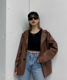 Mayree | 【Mayree】フェイクレザーオーバーサイズジャケット(テーラードジャケット)