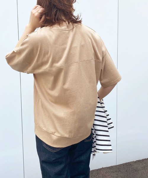 HER CLOSET(ハークローゼット)の「【HERCLOSET】7オンスヘビーウェイトコットン後ろ切替ビッグTシャツ(Tシャツ/カットソー・レディース・ホワイト/チャコールグレー/ブラック/ベージュ/パープル/ブルー・M)」の4枚目の写真