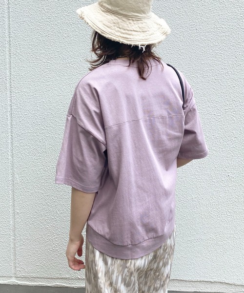 HER CLOSET(ハークローゼット)の「【HERCLOSET】7オンスヘビーウェイトコットン後ろ切替ビッグTシャツ(Tシャツ/カットソー・レディース・ホワイト/チャコールグレー/ブラック/ベージュ/パープル/ブルー・M)」の6枚目の写真