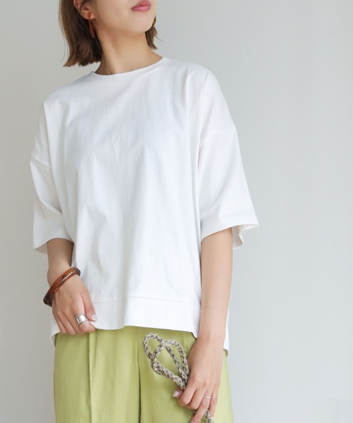 HER CLOSET(ハークローゼット)の「【HERCLOSET】7オンスヘビーウェイトコットン後ろ切替ビッグTシャツ(Tシャツ/カットソー・レディース・ホワイト/チャコールグレー/ブラック/ベージュ/パープル/ブルー・M)」の7枚目の写真