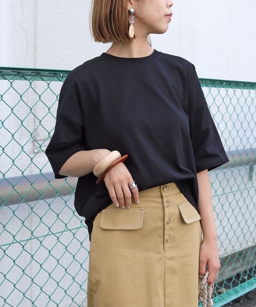 HER CLOSET(ハークローゼット)の「【HERCLOSET】7オンスヘビーウェイトコットン後ろ切替ビッグTシャツ(Tシャツ/カットソー・レディース・ホワイト/チャコールグレー/ブラック/ベージュ/パープル/ブルー・M)」の18枚目の写真