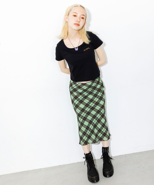 X-girl（エックスガール）の「DIAMOND PLAID MIDI SKIRT（スカート