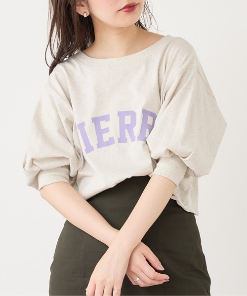 natural couture(ナチュラルクチュール)の「【WEB限定】カレッジロゴボリュームスリーブT(Tシャツ/カットソー・レディース・オフホワイト/グレー/ネイビー/ピンク・FREE)」の3枚目の写真