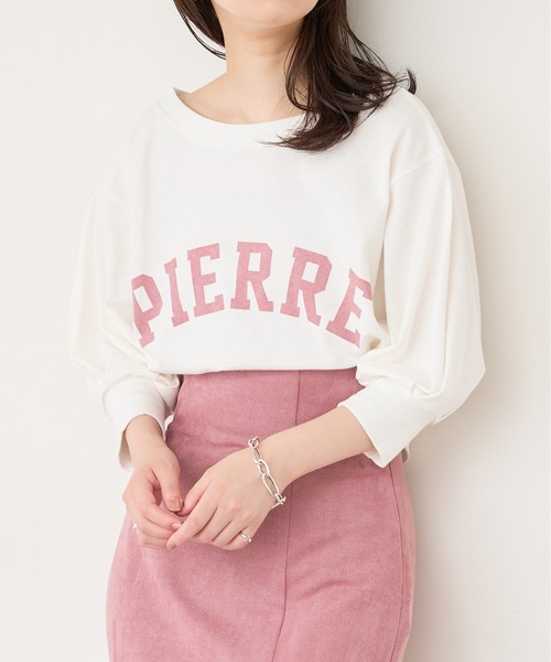 natural couture(ナチュラルクチュール)の「【WEB限定】カレッジロゴボリュームスリーブT(Tシャツ/カットソー・レディース・オフホワイト/グレー/ネイビー/ピンク・FREE)」の2枚目の写真