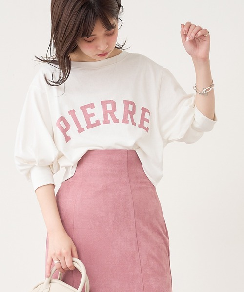 natural couture(ナチュラルクチュール)の「【WEB限定】カレッジロゴボリュームスリーブT(Tシャツ/カットソー・レディース・オフホワイト/グレー/ネイビー/ピンク・FREE)」の7枚目の写真