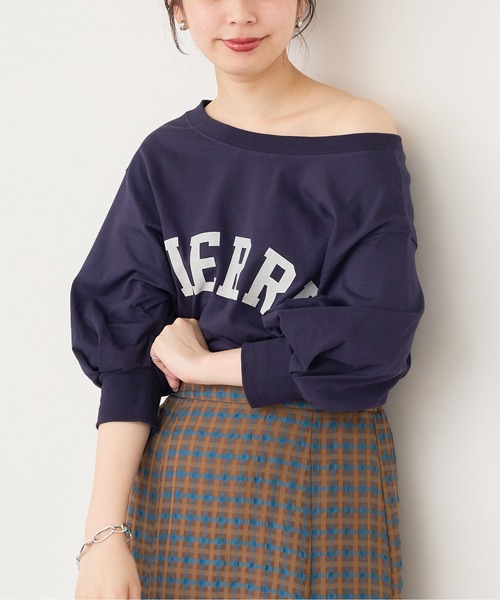 natural couture(ナチュラルクチュール)の「【WEB限定】カレッジロゴボリュームスリーブT(Tシャツ/カットソー・レディース・オフホワイト/グレー/ネイビー/ピンク・FREE)」の5枚目の写真