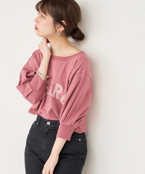 natural couture(ナチュラルクチュール)の「【WEB限定】カレッジロゴボリュームスリーブT(Tシャツ/カットソー・レディース・オフホワイト/グレー/ネイビー/ピンク・FREE)」の8枚目の写真