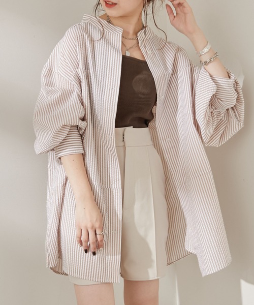 Chico(チコ)の「【新色追加】ストライプブロッキングシャツ(シャツ/ブラウス・レディース・ネイビー/ブラウン/ブラック・FREE)」の3枚目の写真