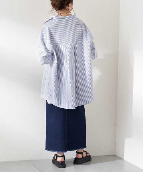 Chico(チコ)の「【新色追加】ストライプブロッキングシャツ(シャツ/ブラウス・レディース・ネイビー/ブラウン/ブラック・FREE)」の6枚目の写真