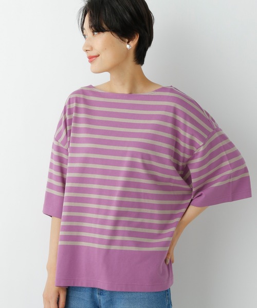 LEPSIM（レプシィム）の「カラーボーダーワイドＴ　954657（Tシャツ/カットソー・レディース・ブラウン/オフホワイト/グリーン/ライトパープル・FREE）」の4枚目の写真