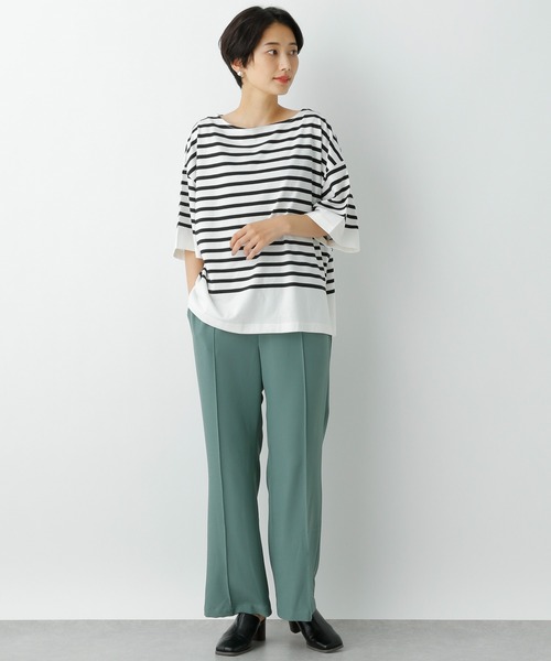 LEPSIM（レプシィム）の「カラーボーダーワイドＴ　954657（Tシャツ/カットソー・レディース・ブラウン/オフホワイト/グリーン/ライトパープル・FREE）」の7枚目の写真