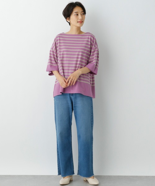 LEPSIM（レプシィム）の「カラーボーダーワイドＴ　954657（Tシャツ/カットソー・レディース・ブラウン/オフホワイト/グリーン/ライトパープル・FREE）」の14枚目の写真