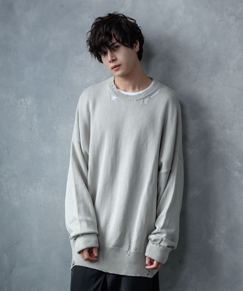 KUUUPY（クーピー）の「Relax Damage Knit / リラックスダメージニット（ニット/セーター・メンズ・ライトグレー/チャコールグレー・SMALL/MEDIUM/LARGE）」の13枚目の写真