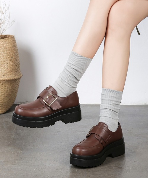 Shoes in Closet（シューズインクローゼット）の「軽量厚底 マニッシュ ワンベルトバックル ローファー 1882（ローファー・レディース・ダークブラウン/ブラック系その他/ブラック/アイボリー・L/LL/S/3L/M/XS）」の17枚目の写真