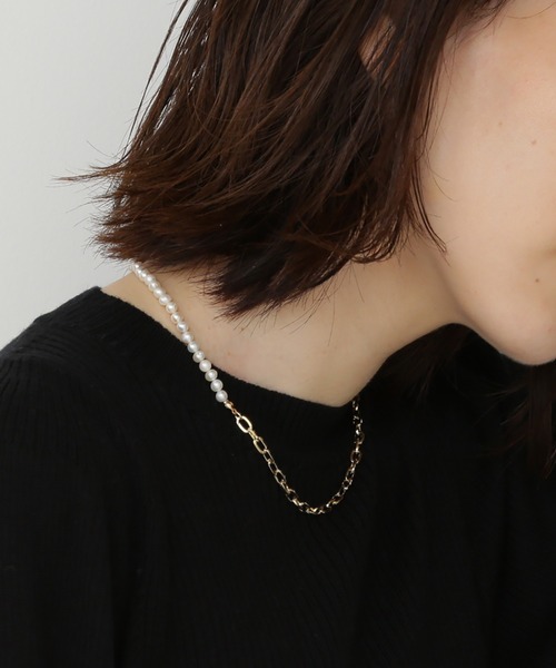 N.(N. Natural Beauty Basic)(エヌエヌナチュラルビューティーベーシック)の「パール×チェーンコンビショートネックレス(ネックレス・レディース・シルバー/ゴールド・FREE)」の7枚目の写真