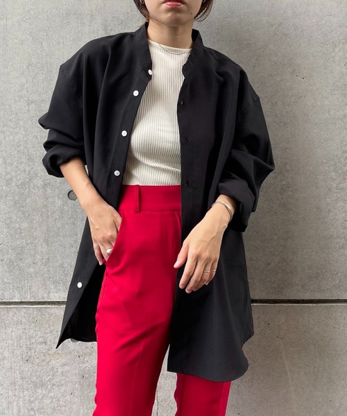 natto（ナット）の「【ユニセックスアイテム】smooth band collar shirt / 肌触り滑らかなバンドカラーのクルーネックシャツ（シャツ/ブラウス・レディース・ブラック/ベージュ/ライム・FREE）」の11枚目の写真