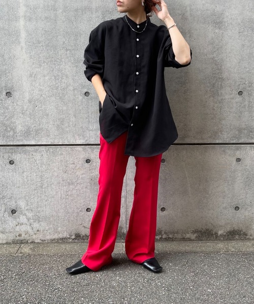 natto（ナット）の「【ユニセックスアイテム】smooth band collar shirt / 肌触り滑らかなバンドカラーのクルーネックシャツ（シャツ/ブラウス・レディース・ブラック/ベージュ/ライム・FREE）」の13枚目の写真