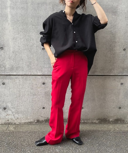 natto（ナット）の「【ユニセックスアイテム】smooth band collar shirt / 肌触り滑らかなバンドカラーのクルーネックシャツ（シャツ/ブラウス・レディース・ブラック/ベージュ/ライム・FREE）」の14枚目の写真