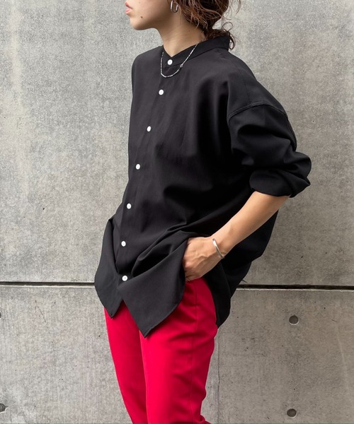 natto（ナット）の「【ユニセックスアイテム】smooth band collar shirt / 肌触り滑らかなバンドカラーのクルーネックシャツ（シャツ/ブラウス・レディース・ブラック/ベージュ/ライム・FREE）」の15枚目の写真