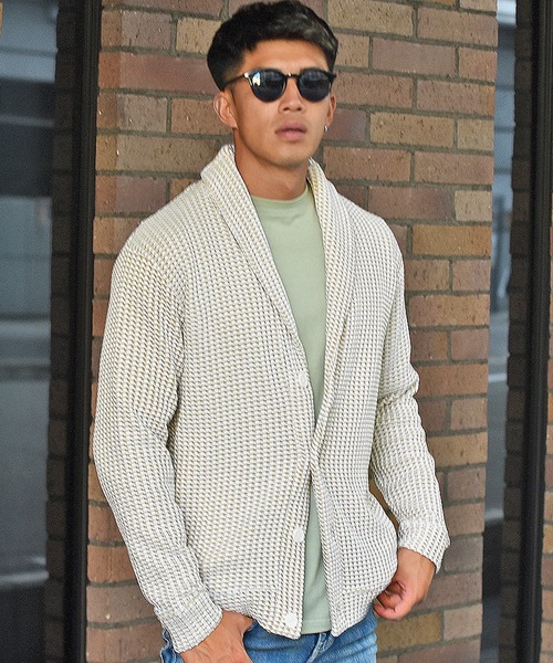 JOKER（ジョーカー）の「【JOKER】2トーンワッフルショールカラーカーディガン/ボレロ メンズ 春服（カーディガン/ボレロ・メンズ・ブラック/ベージュ/ネイビー/グレー・M/L/XL）」の4枚目の写真