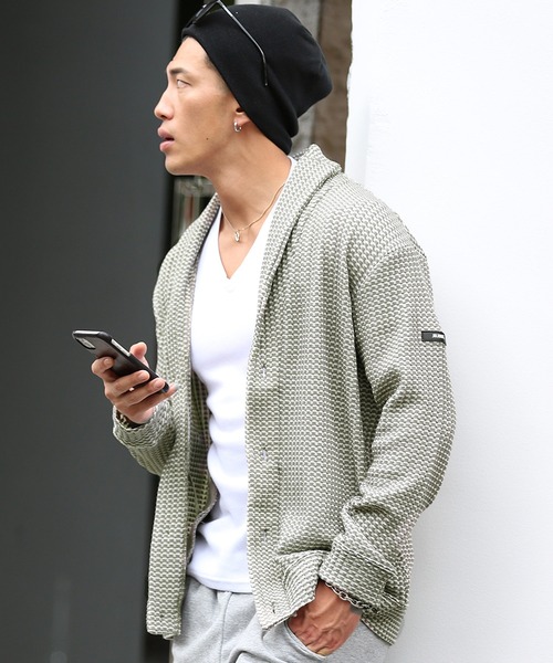 JOKER（ジョーカー）の「【JOKER】2トーンワッフルショールカラーカーディガン/ボレロ メンズ 春服（カーディガン/ボレロ・メンズ・ブラック/ベージュ/ネイビー/グレー・M/L/XL）」の5枚目の写真