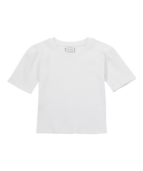 RSVP(アールエスブイピー)の「【RSVP 】Puff sleeves slim t-shirts / パフスリーブ スリムティーシャツ(Tシャツ/カットソー・レディース・ホワイト/ベージュ/ダークグリーン・FREE)」の1枚目の写真