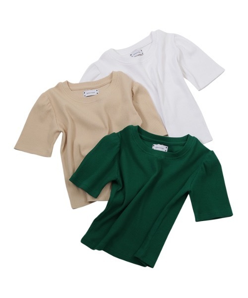 RSVP(アールエスブイピー)の「【RSVP 】Puff sleeves slim t-shirts / パフスリーブ スリムティーシャツ(Tシャツ/カットソー・レディース・ホワイト/ベージュ/ダークグリーン・FREE)」の15枚目の写真