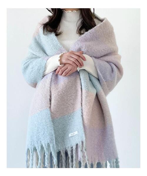 SLURR（スラ―）の「フリンジストール（ストール/ショール・レディース・チェック/グレー/レッド/ピンク・FREE）」の14枚目の写真