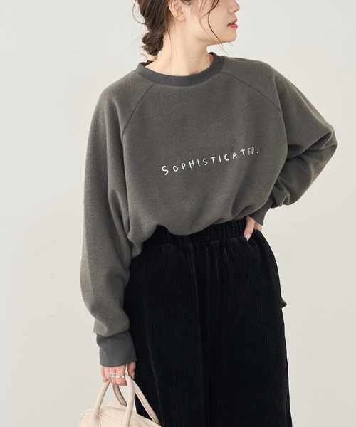 PUAL CE CIN（ピュアルセシン）の「起毛プリントプルオーバー（Tシャツ/カットソー・レディース・チャコールグレー/グレー/ベージュ/グリーン・FREE）」の9枚目の写真