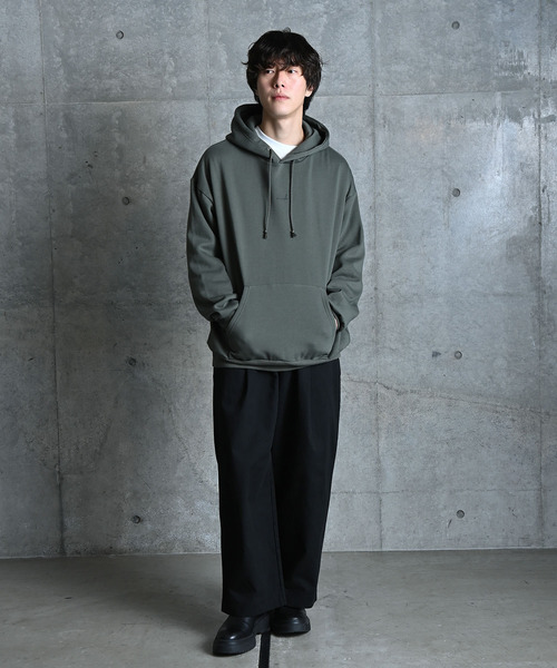 NIDO（ニド）の「NIDO 起毛ビッグプルパーカー（パーカー・メンズ・チャコールグレー/グリーン/クリーム・MEDIUM/LARGE）」の8枚目の写真