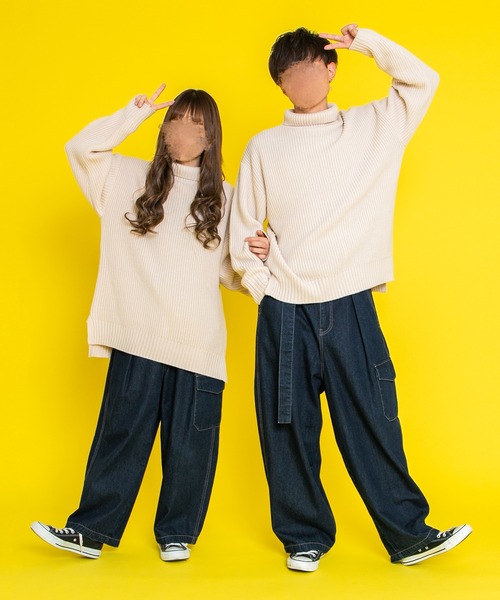 PairPair（ペアペア）の「タートルニットプルオーバー(ユニセックス)（ニット/セーター・レディース・オレンジ/アイボリー/グレイッシュブルー・FREE）」の6枚目の写真