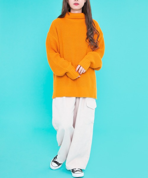 PairPair（ペアペア）の「タートルニットプルオーバー(ユニセックス)（ニット/セーター・レディース・オレンジ/アイボリー/グレイッシュブルー・FREE）」の8枚目の写真