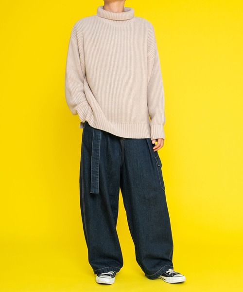 PairPair（ペアペア）の「タートルニットプルオーバー(ユニセックス)（ニット/セーター・レディース・オレンジ/アイボリー/グレイッシュブルー・FREE）」の5枚目の写真