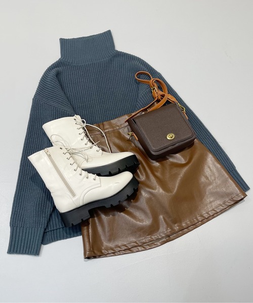 PairPair（ペアペア）の「タートルニットプルオーバー(ユニセックス)（ニット/セーター・レディース・オレンジ/アイボリー/グレイッシュブルー・FREE）」の10枚目の写真