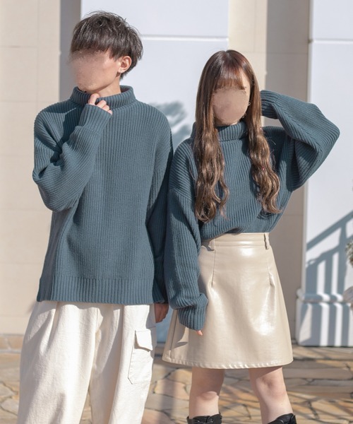 PairPair（ペアペア）の「タートルニットプルオーバー(ユニセックス)（ニット/セーター・レディース・オレンジ/アイボリー/グレイッシュブルー・FREE）」の11枚目の写真