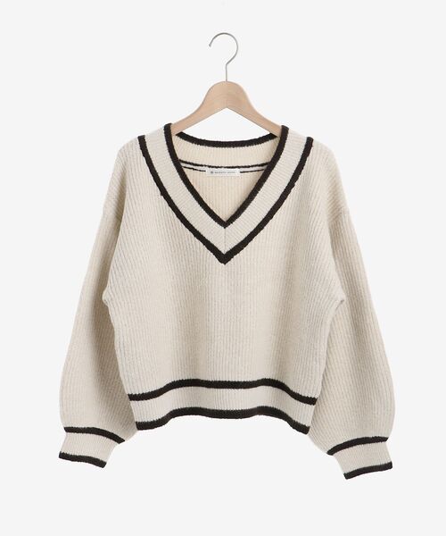 MAJESTIC LEGON（マジェスティックレゴン）の「バイカラーラインVネックニット（ニット/セーター・レディース・ブラック/ベージュ/ブラウン・MEDIUM）」の18枚目の写真